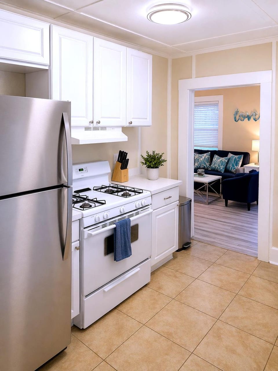 Kitchen or kitchenette, Living room, stove