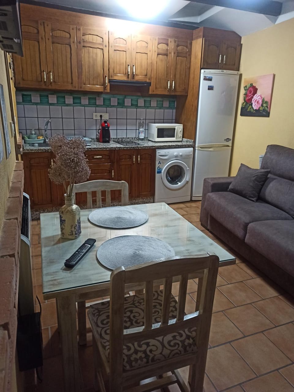 Kitchen or kitchenette, Living room, Dining area, stove, washing machine