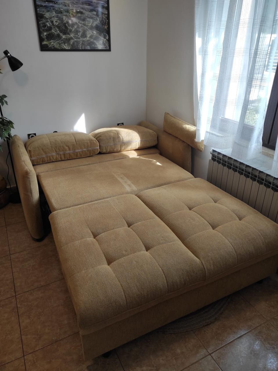 Bed, Living room, Seating area