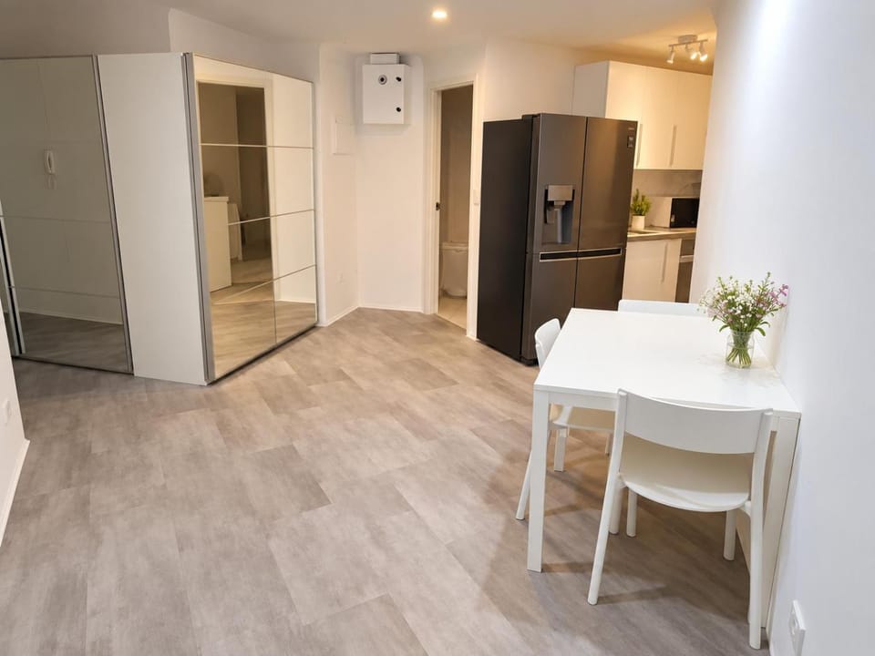 Dining area, oven, stove, wardrobe