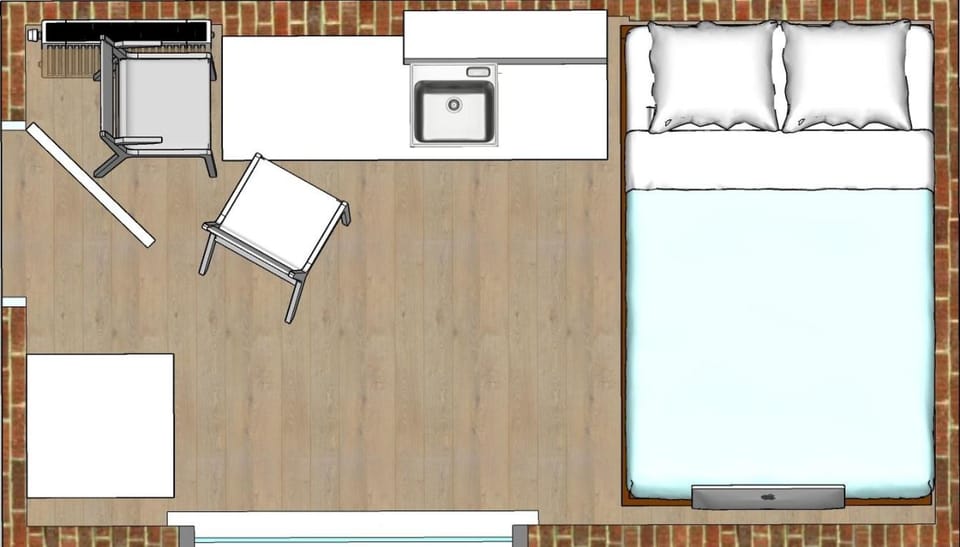 Kitchen or kitchenette, hair dresser, wardrobe