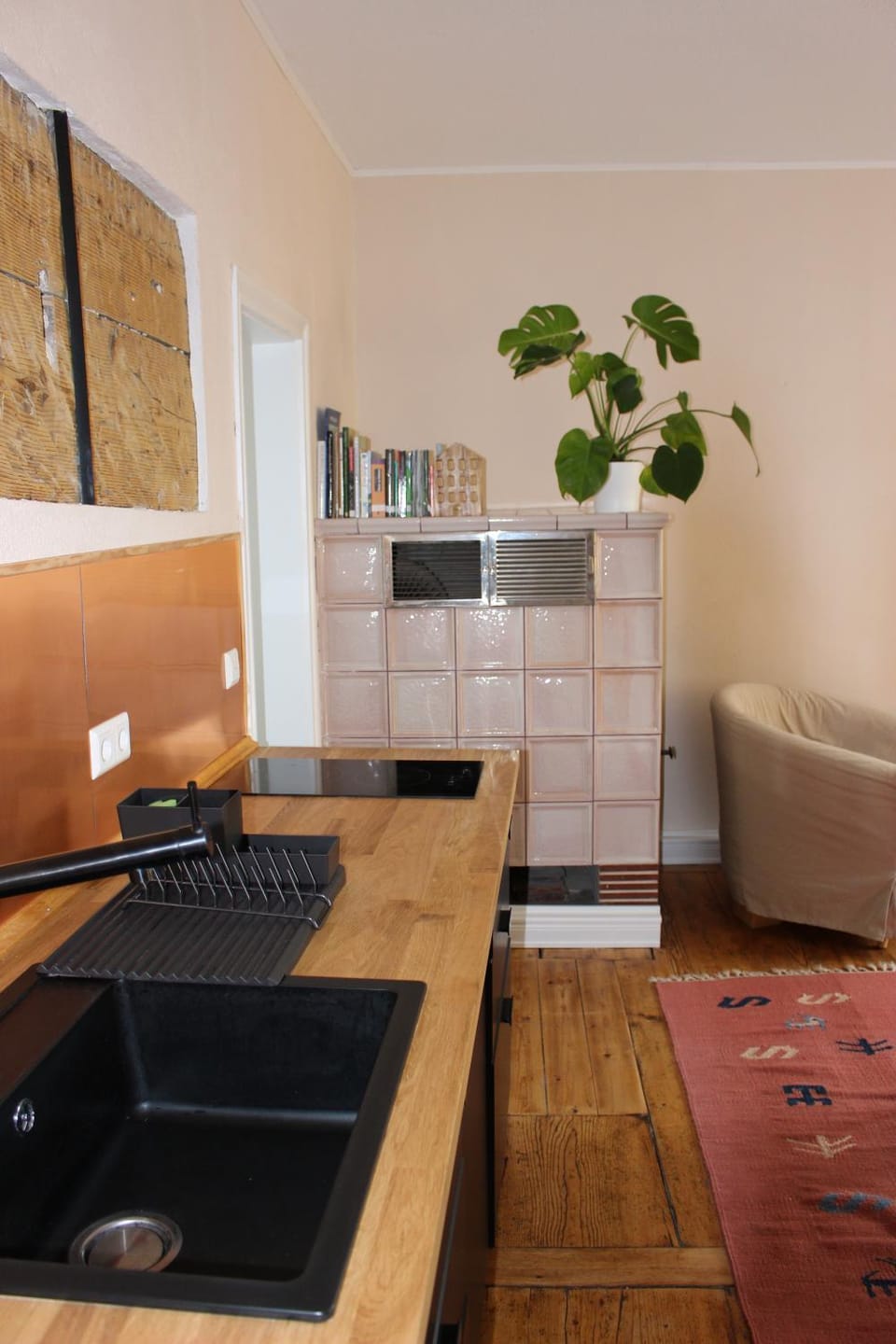 Kitchen or kitchenette, stove