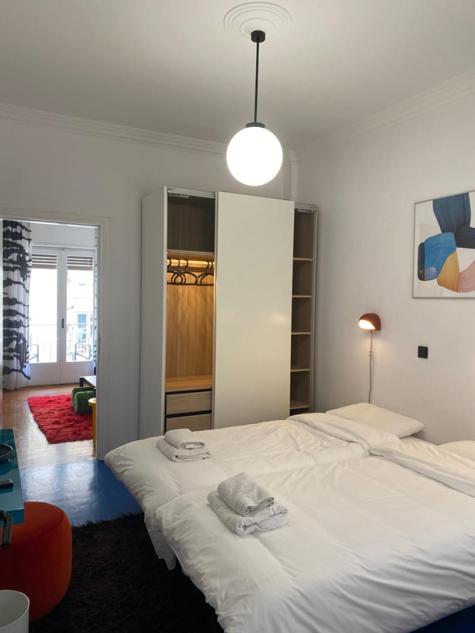 Bed, Photo of the whole room, Bedroom, towels, wardrobe