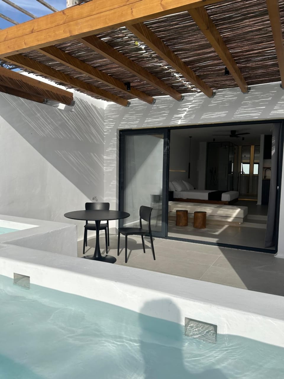 Patio, Living room, Seating area, Dining area, Pool view, Swimming pool