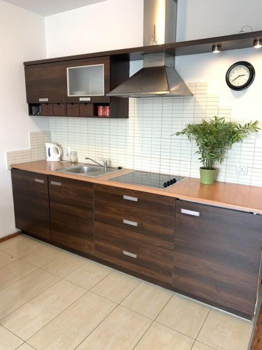 Kitchen or kitchenette, stove