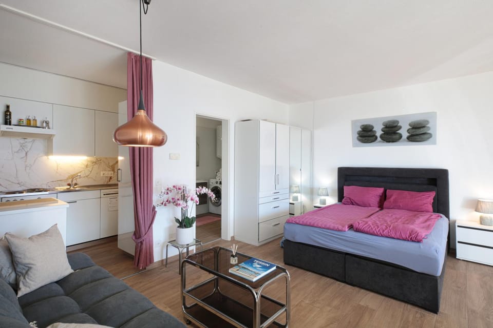 Bed, Kitchen or kitchenette, Living room, Photo of the whole room, Seating area, Bedroom