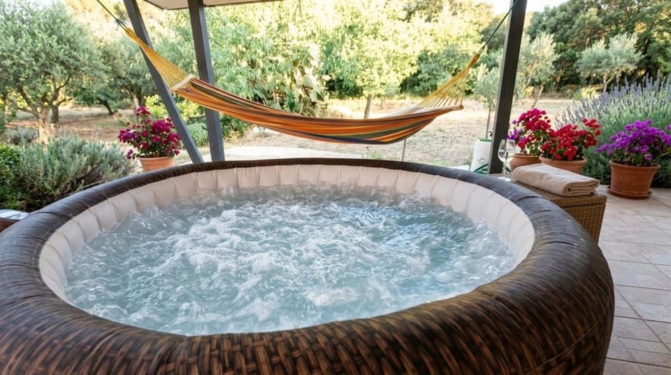 Patio, Spring, Day, Natural landscape, Garden, Hot Tub, Garden view