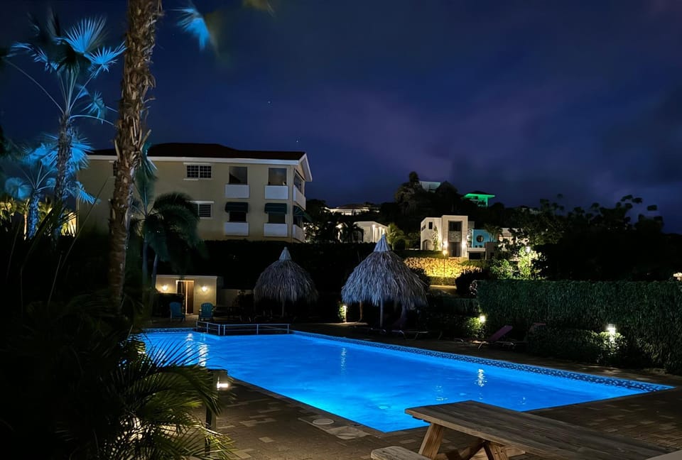 Night, Pool view, Swimming pool