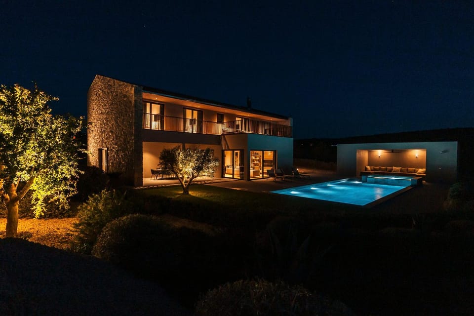 Property building, Night, Swimming pool