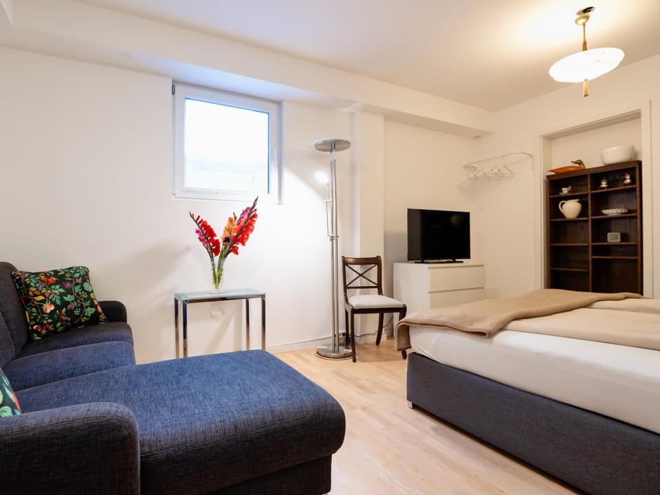 Bed, TV and multimedia, Living room, Photo of the whole room, Seating area, Evening entertainment, Bedroom