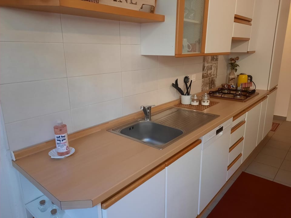 Kitchen or kitchenette, stove