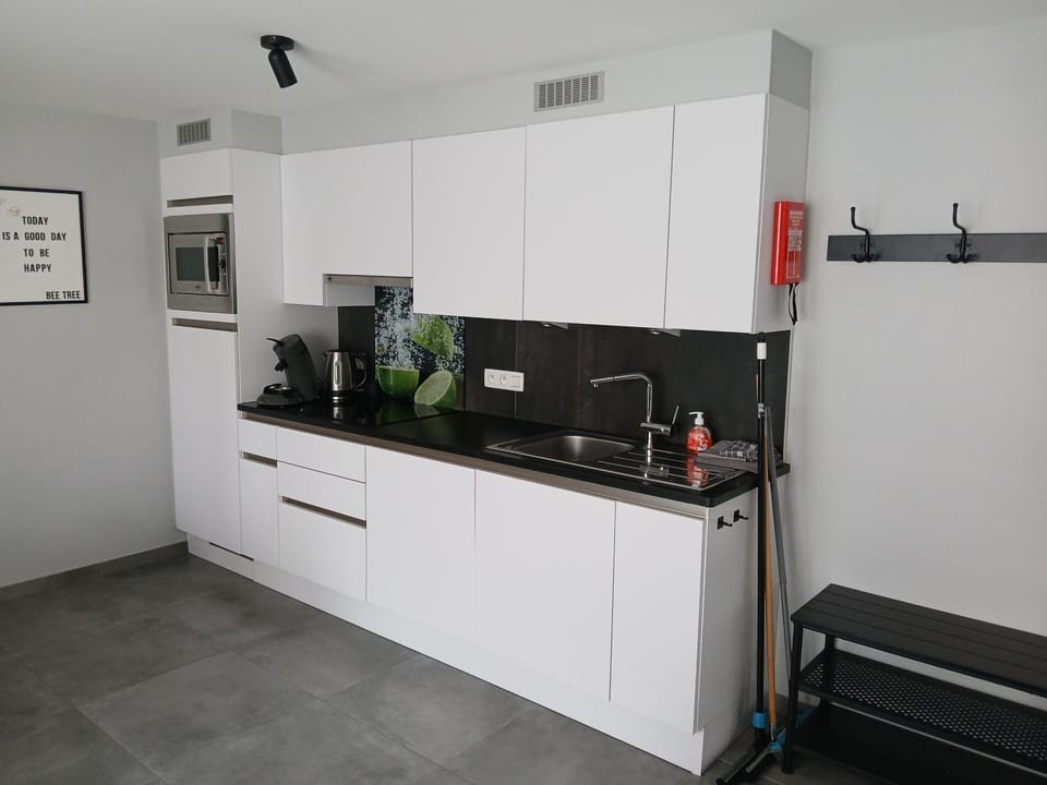 Coffee/tea facilities, Kitchen or kitchenette, stove