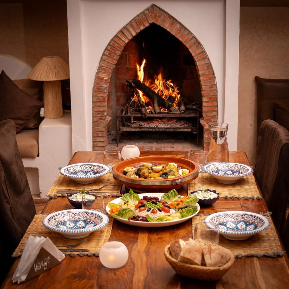 Dinner, fireplace