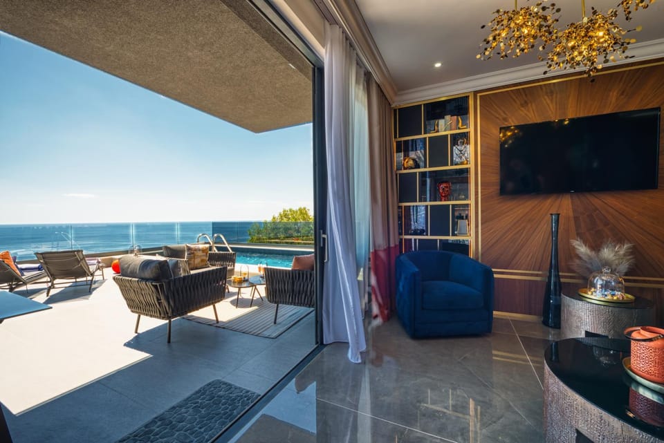 Patio, Living room, Seating area, Sea view