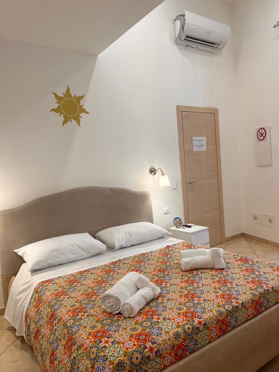 Bed, Photo of the whole room, Bedroom, towels, air conditioner