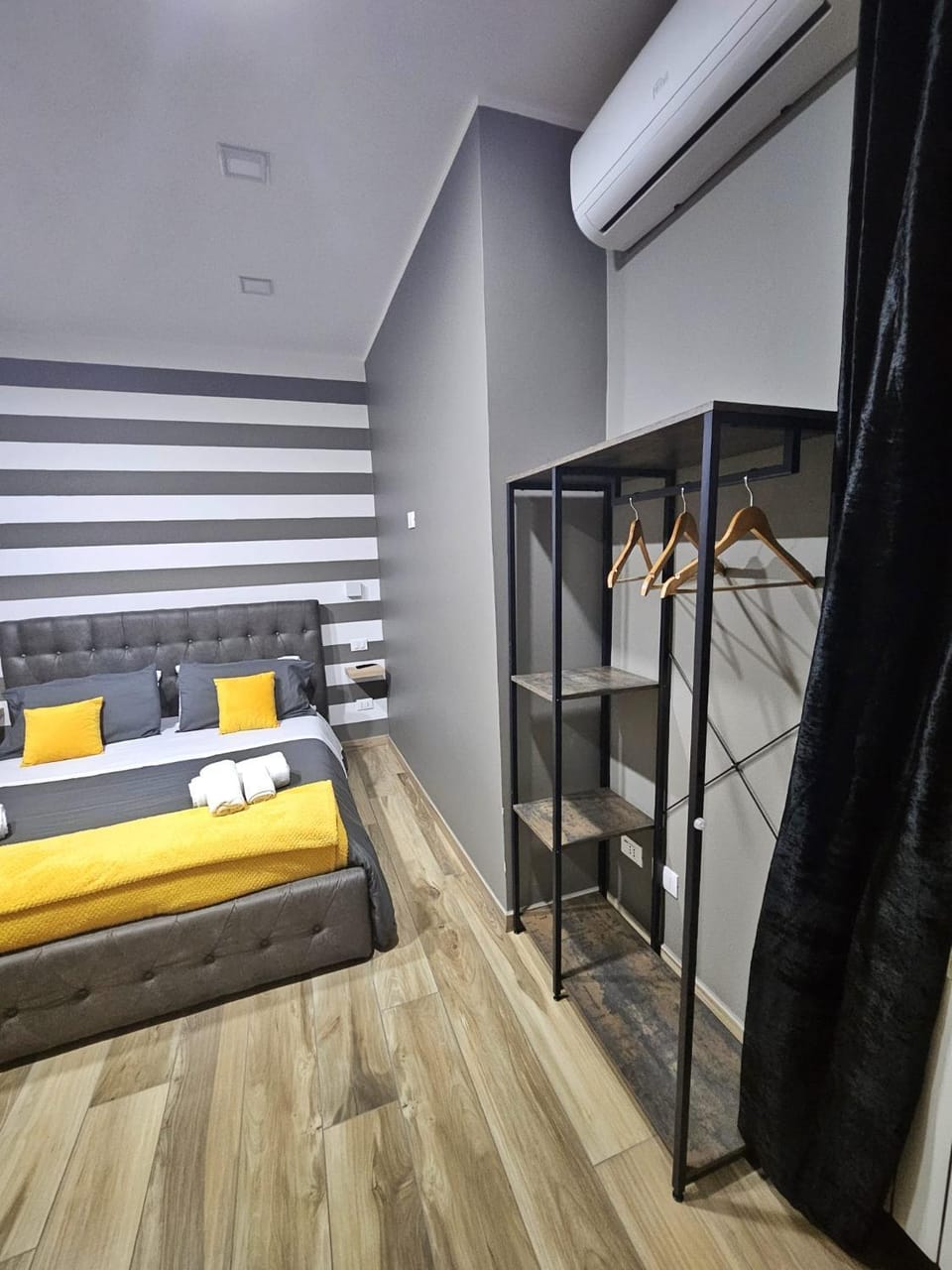 Bed, Photo of the whole room, Bedroom, towels, wardrobe, air conditioner