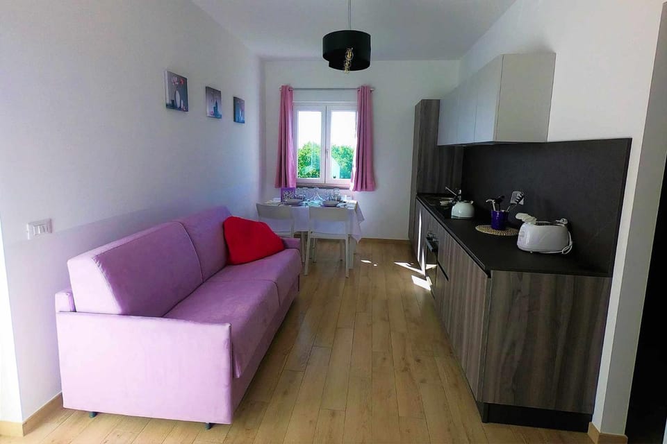 Kitchen or kitchenette, Living room, Seating area, Dining area
