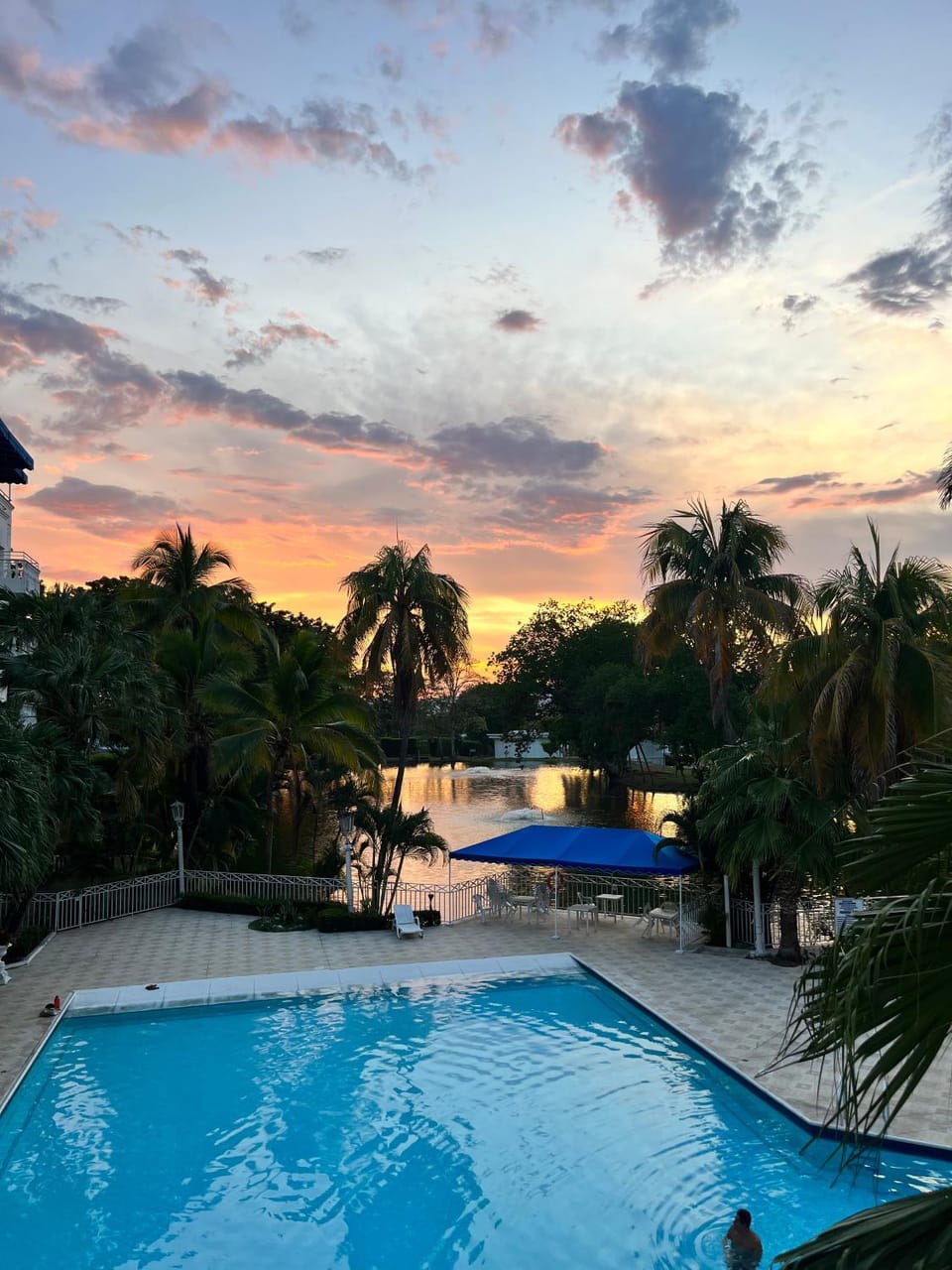 Natural landscape, Pool view, Swimming pool, Sunset