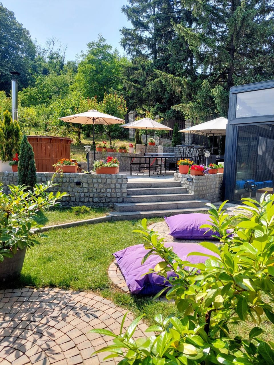 Patio, Natural landscape, Seating area, Garden view