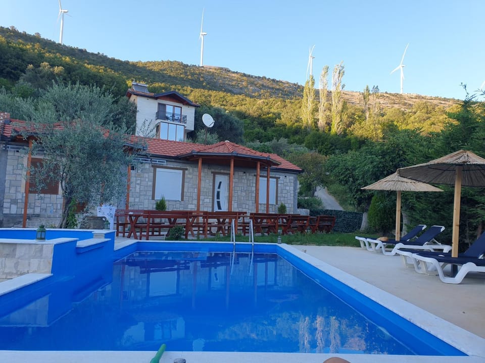 Property building, Natural landscape, Swimming pool, sunbed