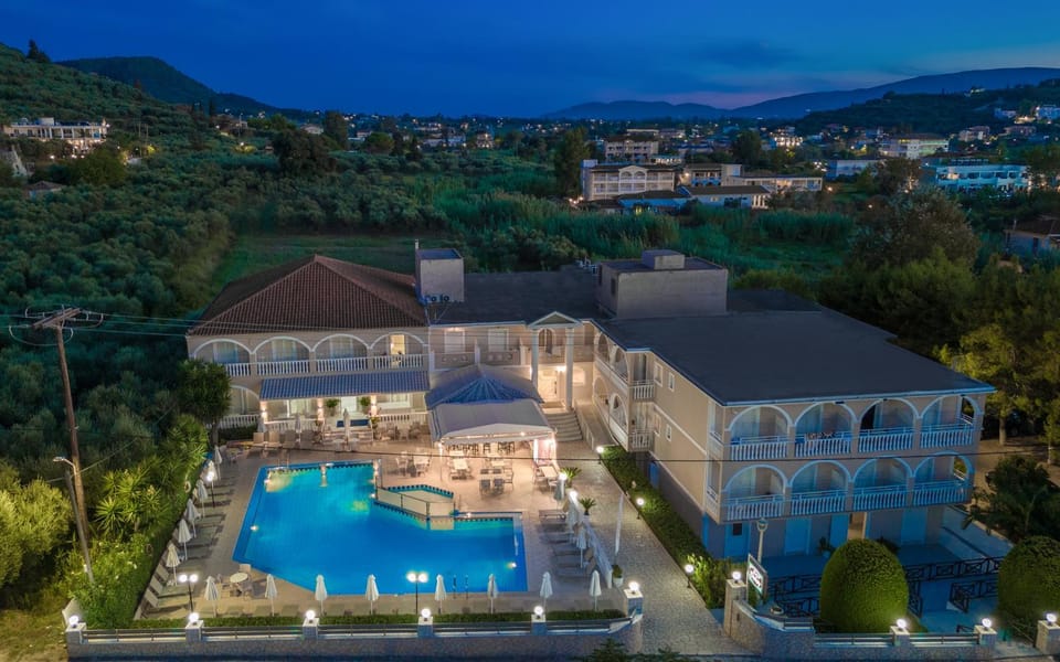 Property building, Night, Bird's eye view, Swimming pool