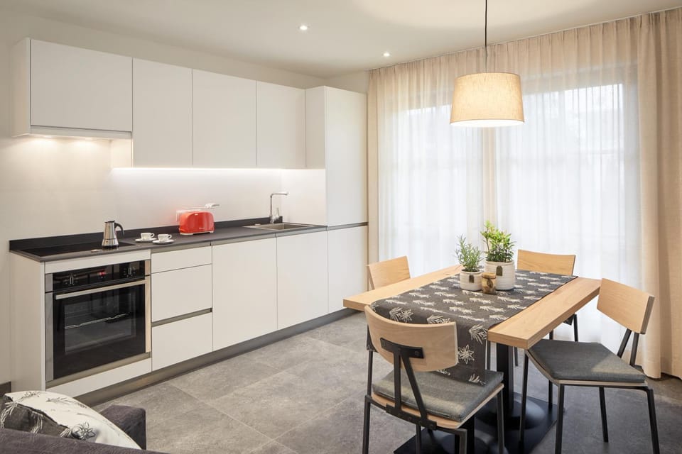 Kitchen or kitchenette, Dining area, stove
