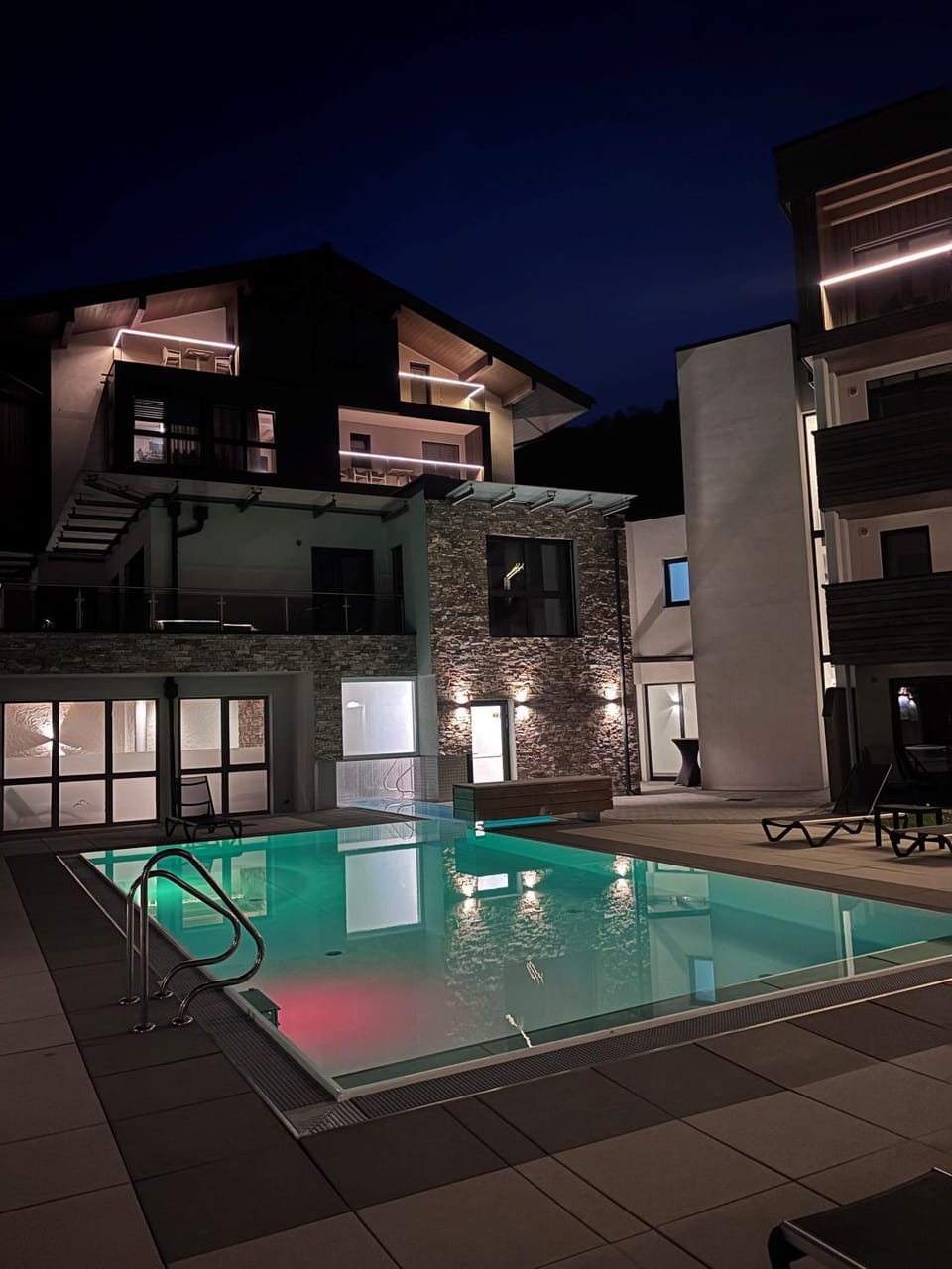 Property building, Night, Swimming pool