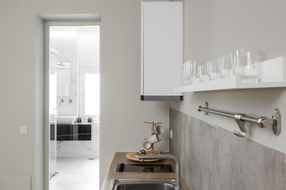 Kitchen or kitchenette, stove