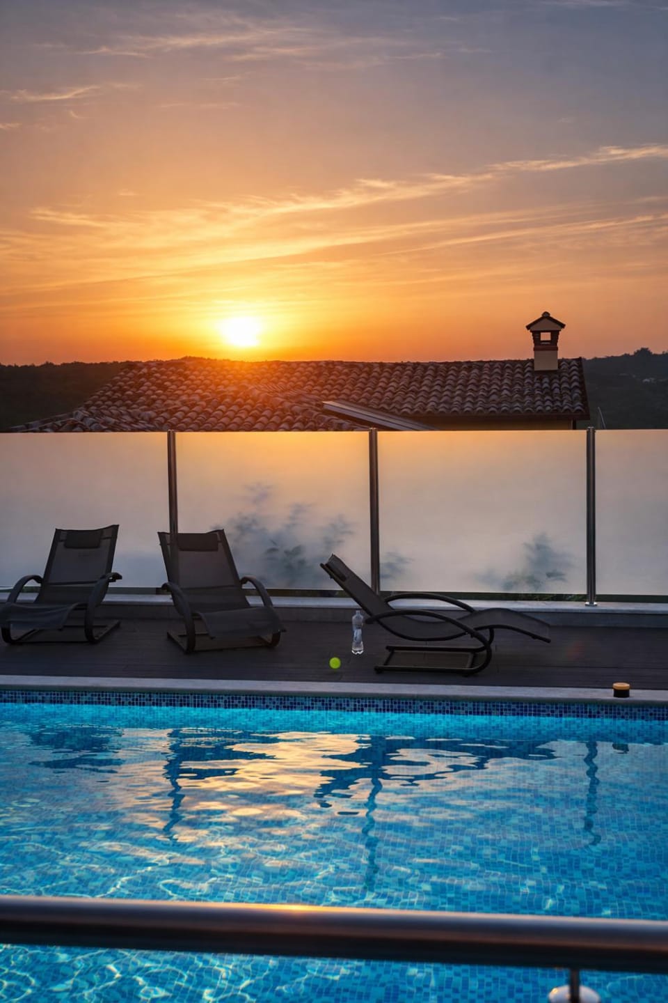 Swimming pool, Sunset, sunbed