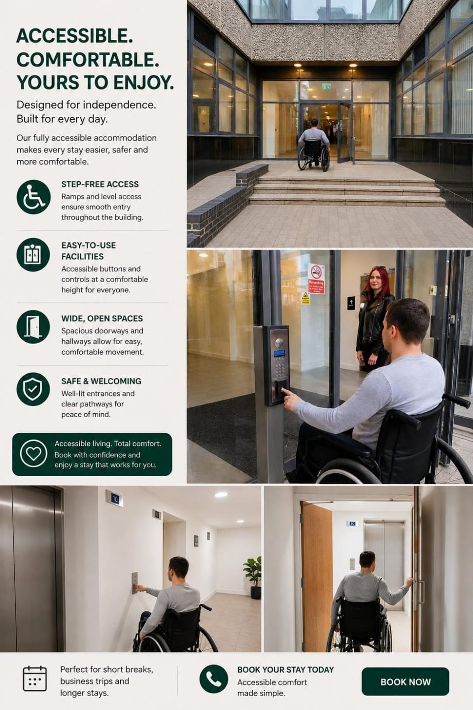 People, Text overlay, group of guests, Facility for disabled guests, elevator, acessibility
