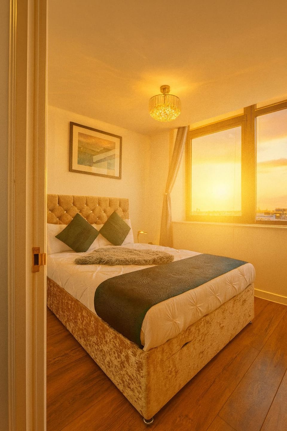 Bed, Photo of the whole room, Bedroom, Sunset