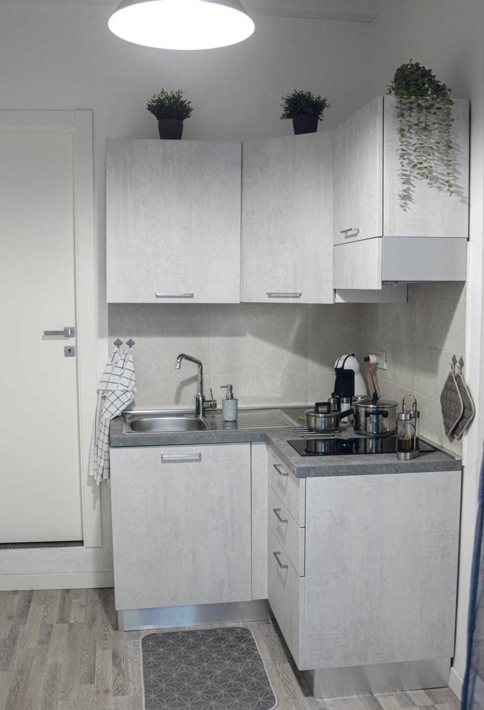 Kitchen or kitchenette, stove