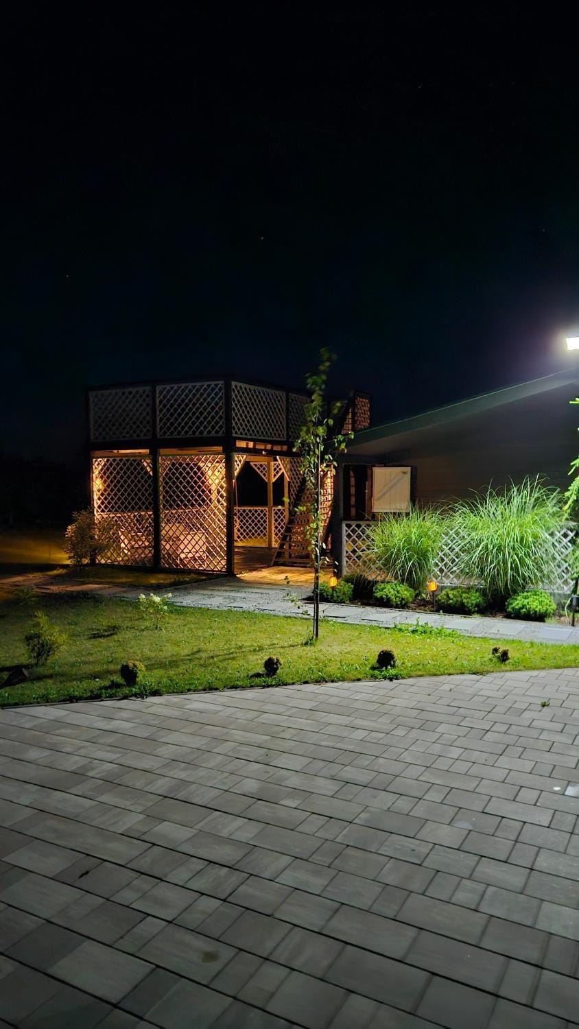 Property building, Night, Garden, Balcony/Terrace
