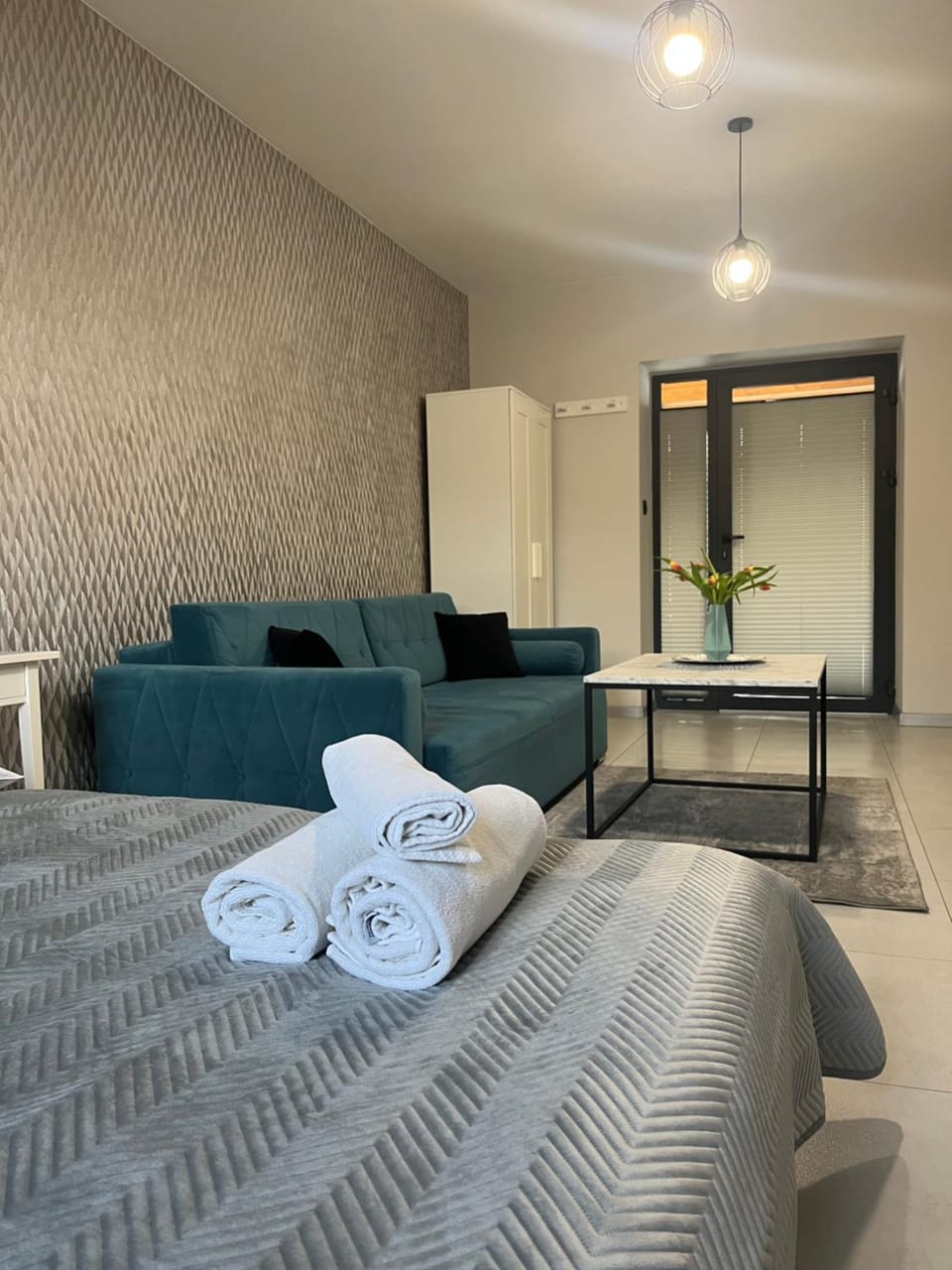 Bed, Living room, Photo of the whole room, Seating area, towels, wardrobe