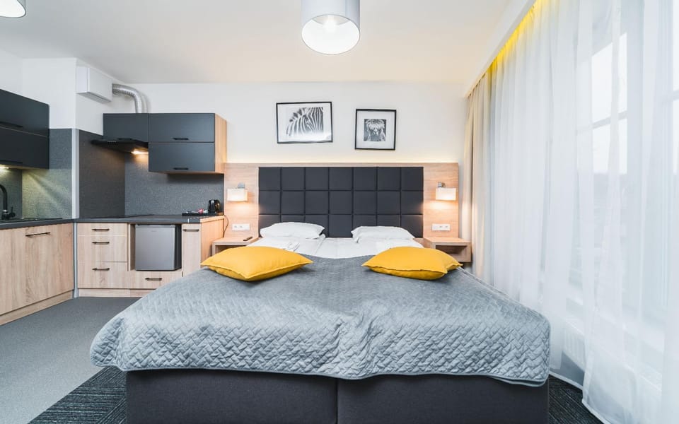 Bed, Coffee/tea facilities, Kitchen or kitchenette, Photo of the whole room, stove