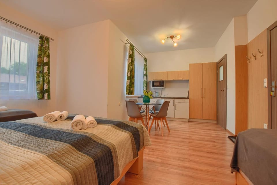 Bed, Kitchen or kitchenette, Living room, Photo of the whole room, Seating area, Bedroom, towels, wardrobe