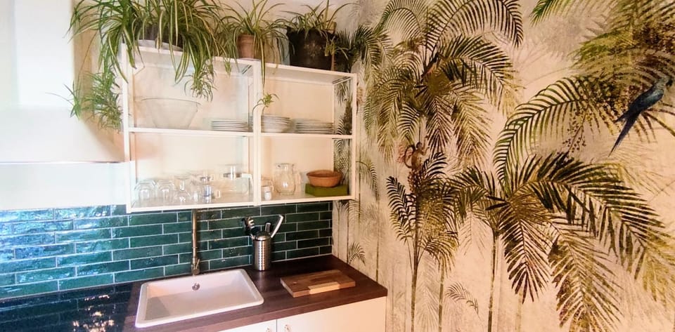 Kitchen or kitchenette, stove