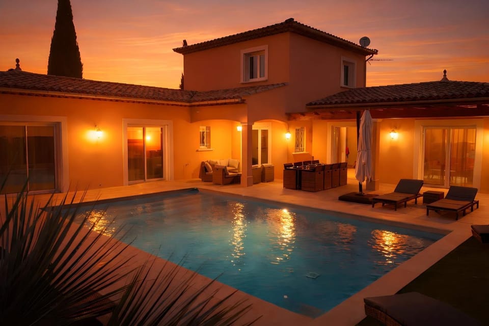 Property building, Night, Swimming pool, Sunset