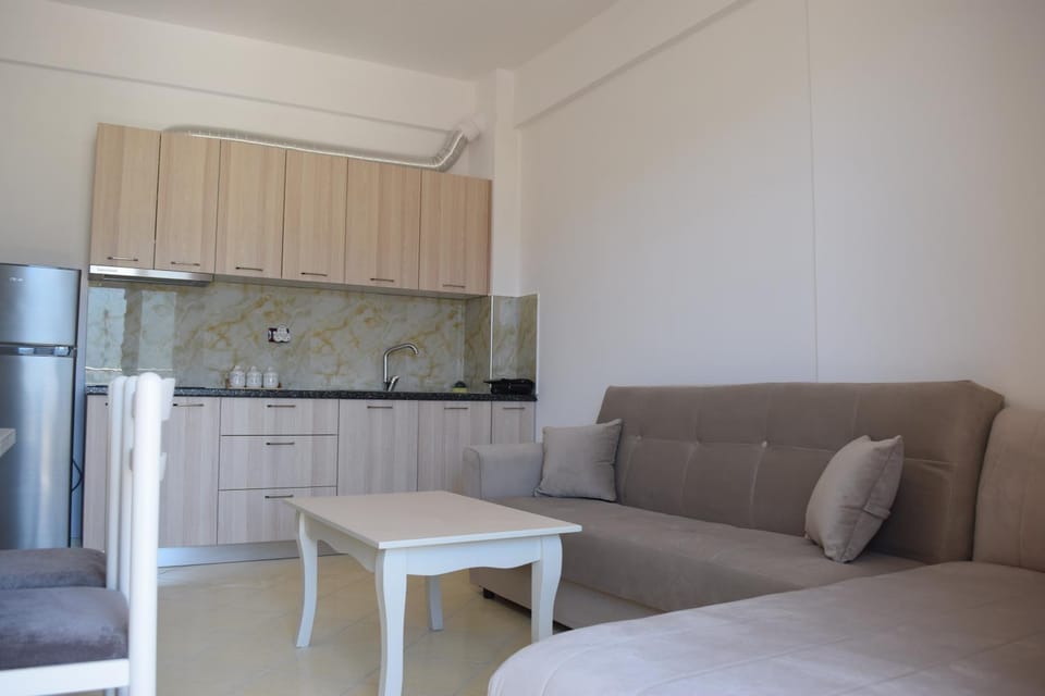 Kitchen or kitchenette, Living room, Seating area, Dining area