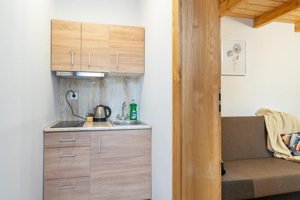 Kitchen or kitchenette, stove