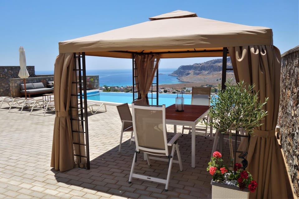 Patio, Dining area, Mountain view, Pool view, Sea view, Swimming pool, sunbed