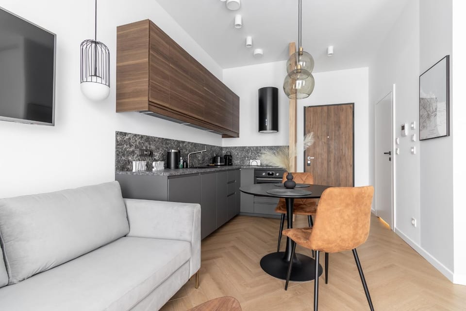 Kitchen or kitchenette, Living room, Seating area, Dining area