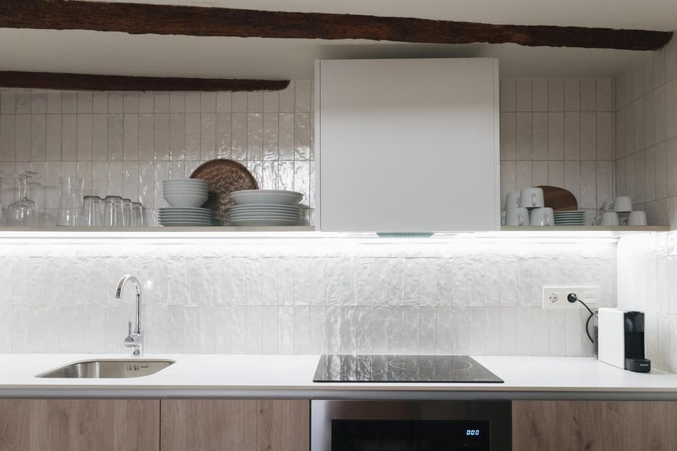 Kitchen or kitchenette, stove