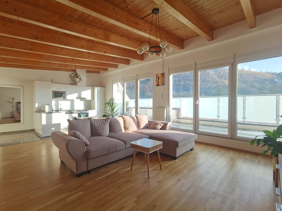Natural landscape, Living room, Seating area, Mountain view