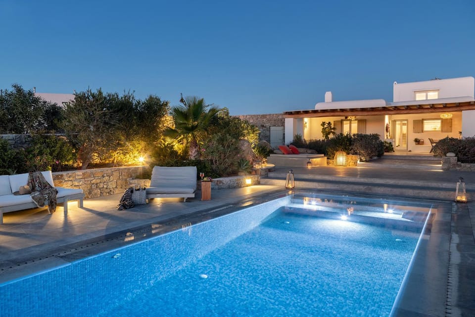 Patio, Night, Natural landscape, Pool view, Swimming pool, Swimming pool, sunbed