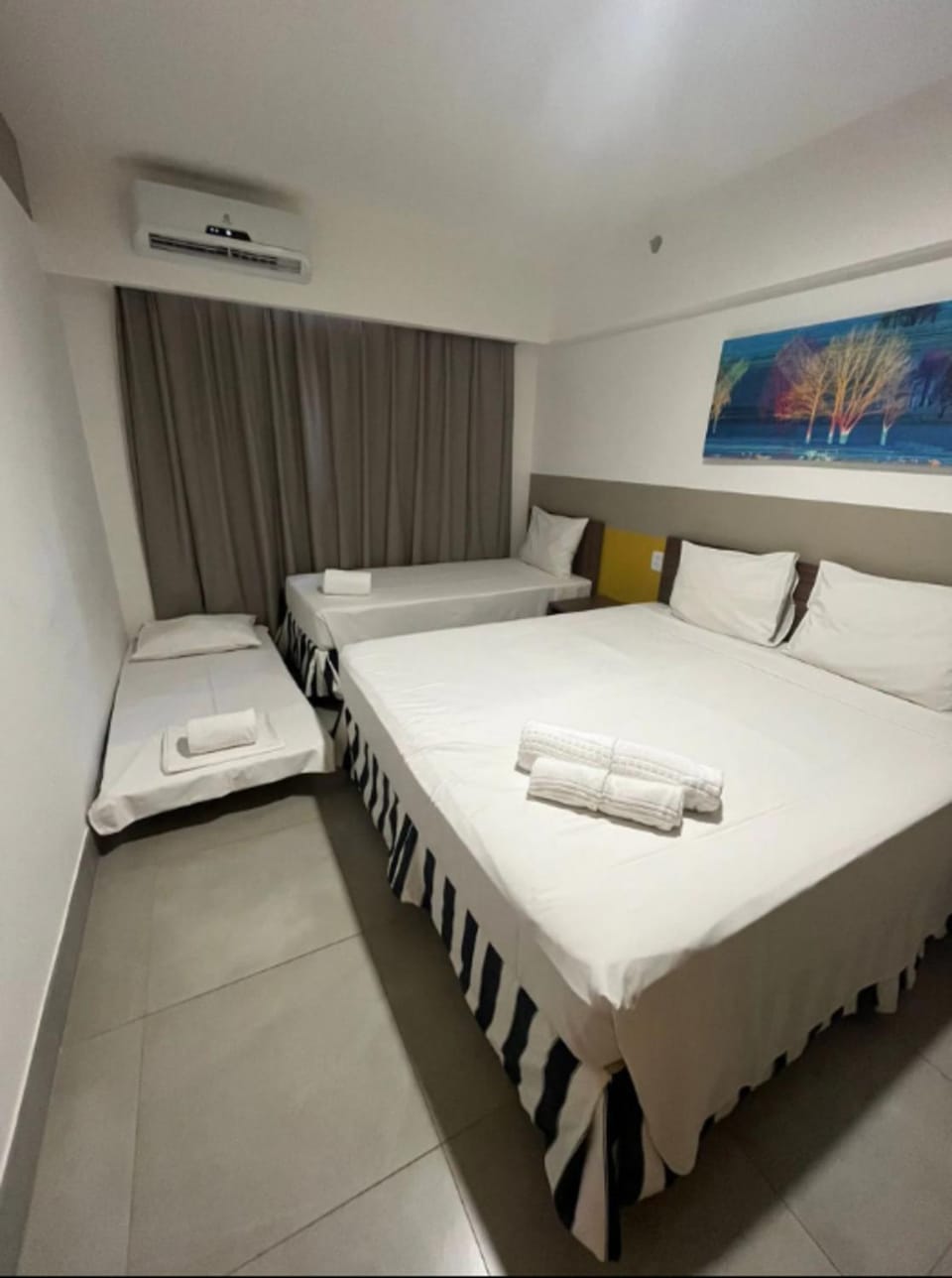 Bed, Photo of the whole room, Bedroom, towels, air conditioner