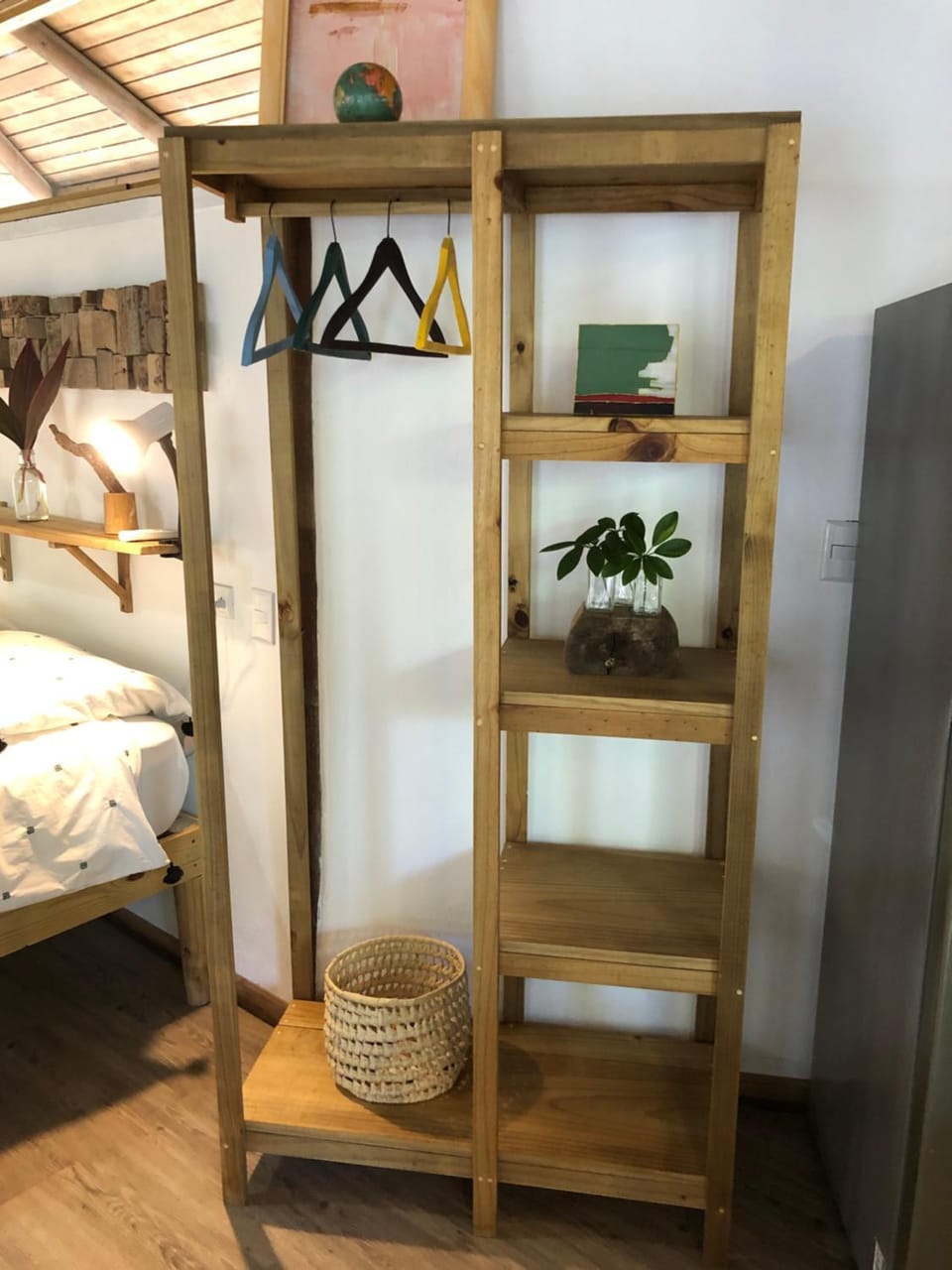 Bed, wardrobe
