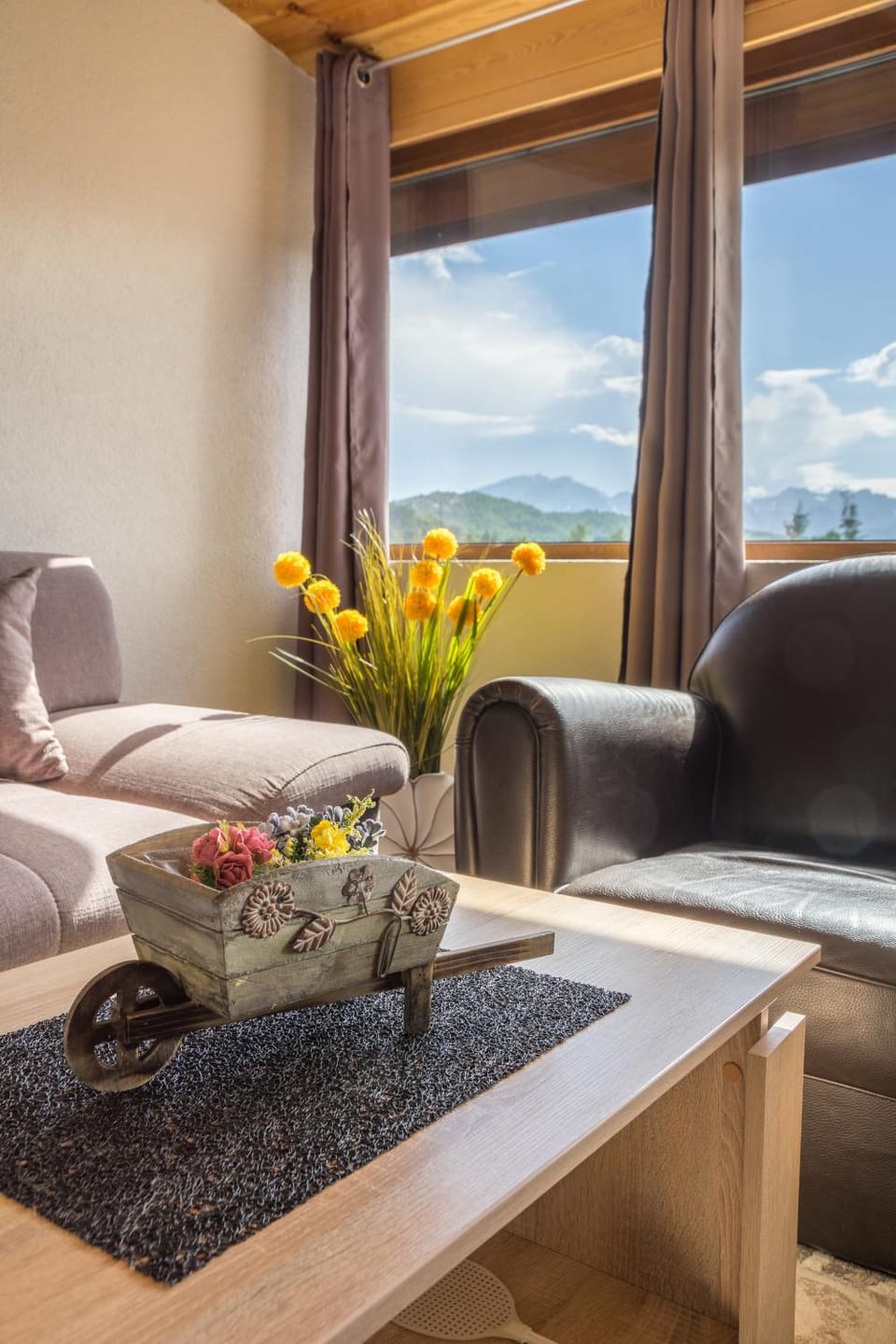Living room, Seating area, Mountain view