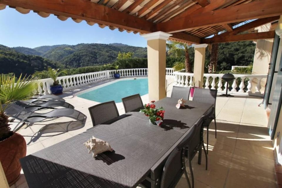 Patio, Mountain view, Pool view