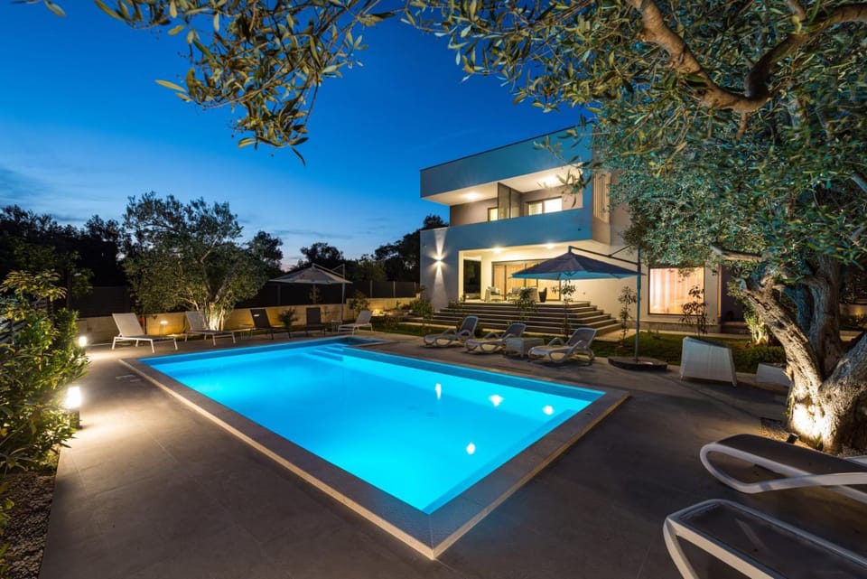 Property building, Night, Swimming pool